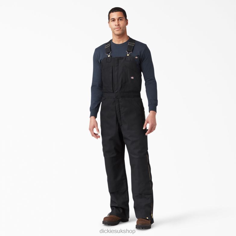 Duck Insulated Bib Overalls Men Dickies Black (BK) 88T841443 Apparel