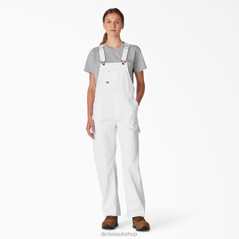 Relaxed Fit Bib Overalls Women Dickies White (WH) 88T841562 Apparel