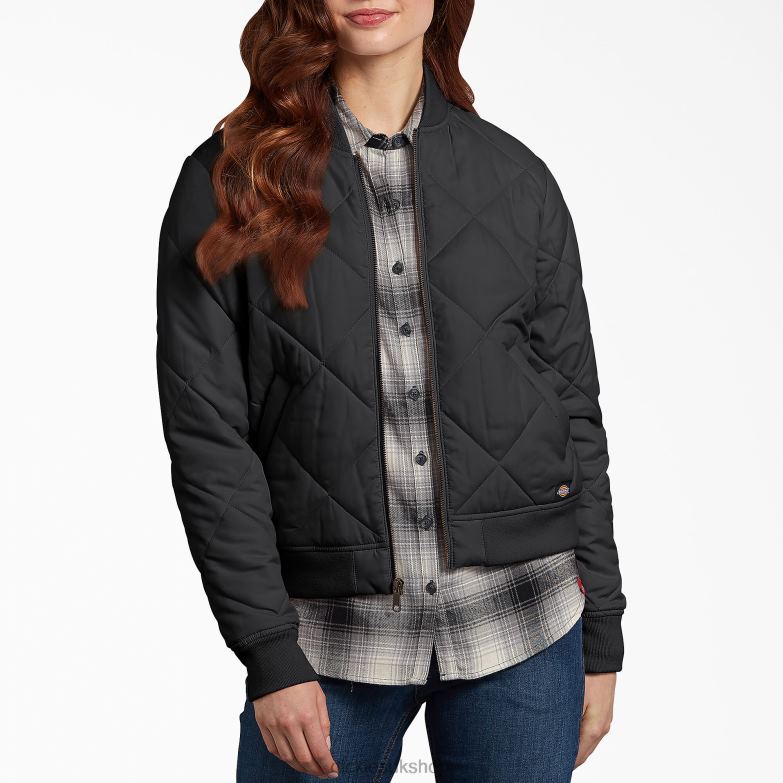 Quilted Bomber Jacket Women Dickies Black (BK) 88T842279 Apparel