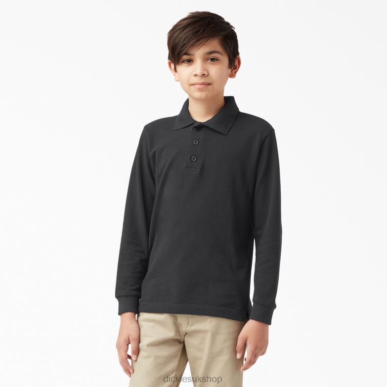 Pique Long Sleeve Polo Kids Dickies Black (KBK) 88T842697 Apparel